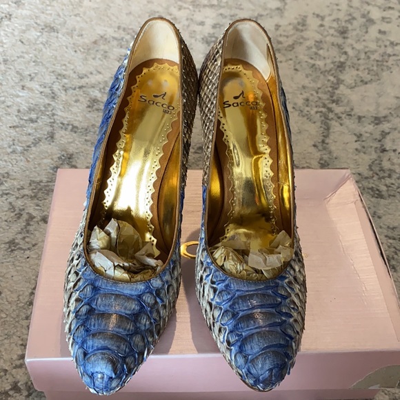Rare SACCO Francesco Sacco Snakeskin Snake Python Metal Heel Pumps, 40/ 8.5US - Picture 3 of 11
